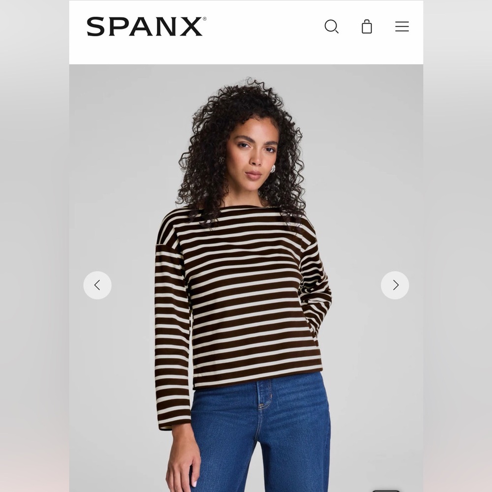 SPANX Chocolate and Ivory Striped Top